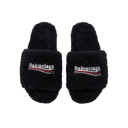 Balenciaga Black Fur Slides